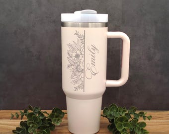 Personalized 40oz Tumbler with Handle & Straw - Custom Insulated Mug