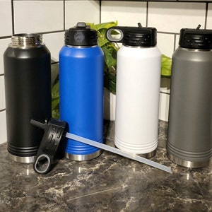 Personalized 32oz Sports Water Bottle - Custom Engraved with Fliptop Lid, Laser Engrave 32 oz Stainless Water Bottle with Straw - Wholesale