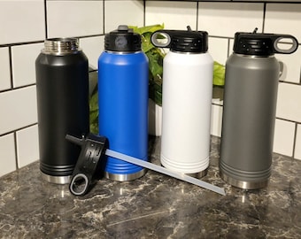 Personalized 32oz Stainless Steel Water Bottle – Engraved Flip Top Sports Bottle