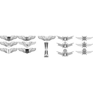 Pacote de distintivos da Força Aérea dos EUA - Piloto - Remoto - Cirurgião - Espaço - Ciberespaço - Navegador - SVG, Png Funciona em Laser, Cricut ou CNC