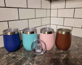 Horned Personalized 12oz wine tumbler with Custom Engraving - Sliding Lid