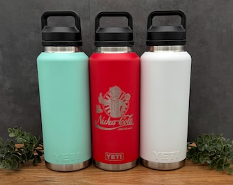 Custom Name Yeti 46oz Water Bottle, Personalized Chug Cap Rambler, Engraved Extra Large Sports Flask, Outdoorsman Gift, Veteran Owned Shop