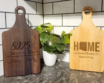 Personalized Cutting Board Wedding Gift - Real Estate Cutting Board - Laser Engraved Housewarming - Walnut Chop Board - Home Photo on Wood