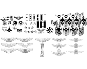 Air Force Bundle - Vétéran svg - Air Force Logo png - Badges - Enrôlé Grade - Officier Grade - Fonctionne avec Laser, Cricut et CNC