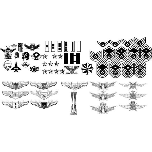 Air Force Bundle - Veteran svg - Air Force Logo png - Badges - Enlisted Rank - Officer Rank -Works with Laser, Cricut and CNC