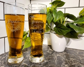 Personalized Pilsner Glass -  Wedding Party Drinkware - Custom Groomsman Gift - 16oz  Pilsner Beer Glass -  Laser Engraved Glassware