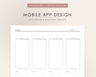 App Design Printable Sketchbook - Mobile UX/UI Wireframe Template - PDF Download