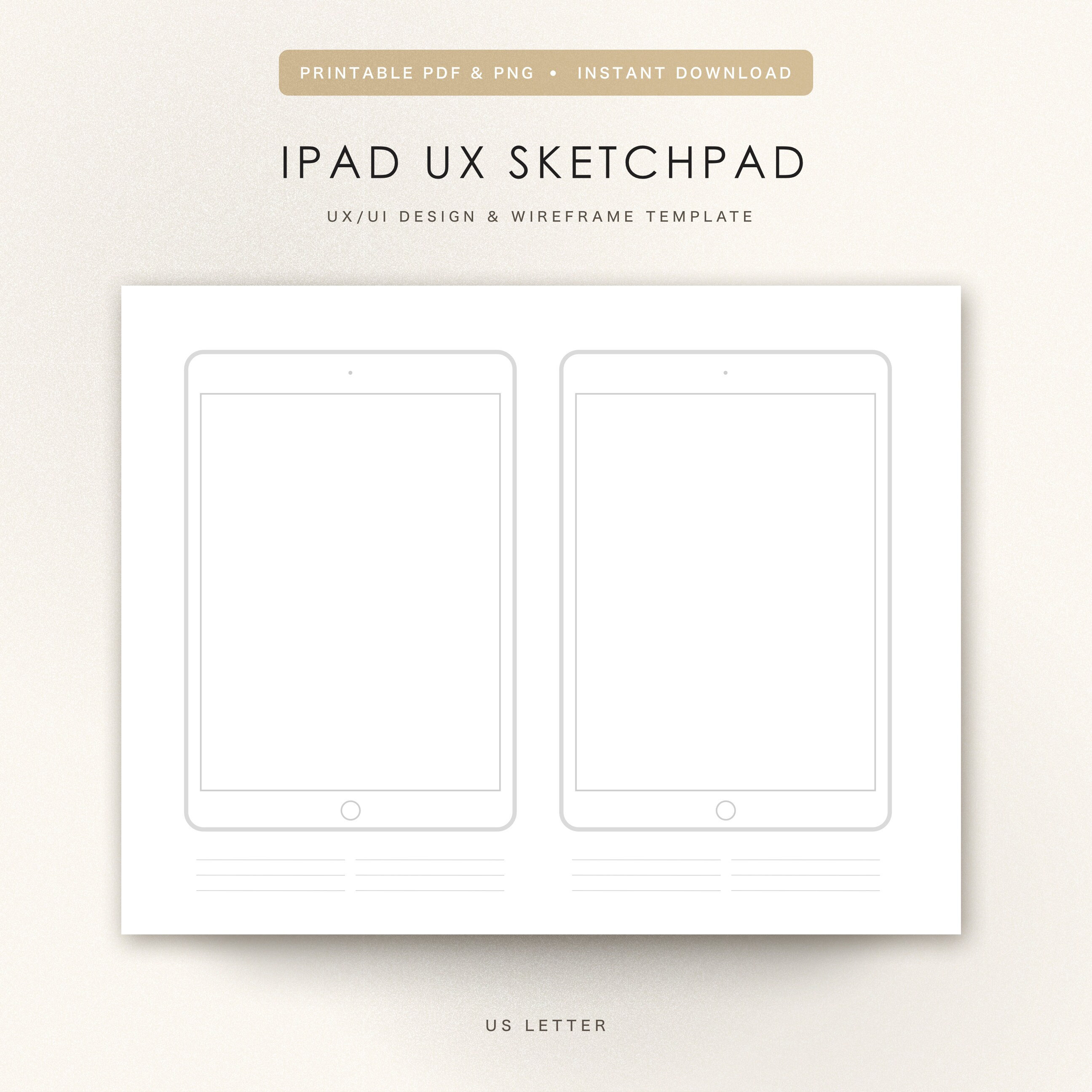 IPad Wireframe Digital Print Tablet UX/UI Wireframe Sketchpad PDF  Printout/download 