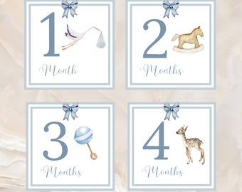 Classic baby boy monthly milestone card, traditional baby photo prop, baby shower gift, first birthday party, new mom gift, baby month cards