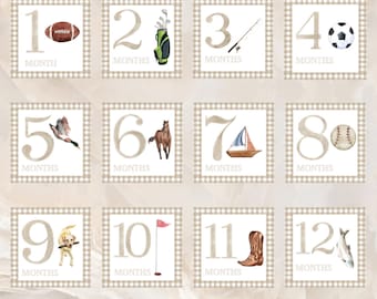 Tarjeta de hito mensual del niño del sur, accesorio tradicional para fotos de bebés, tarjetas de hitos para bebés de golf, tarjetas de hitos para bebés deportivos, bebé de pesca