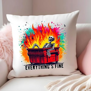 Almohada "Dumpster Fire", divertida y sarcástica almohada decorativa con el mensaje "Todo está bien", un regalo para una crisis vital.