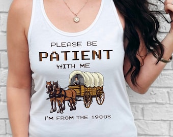jaren 1900 racerback tanktop: wees geduldig, ik kom uit de 20e eeuw, grappige retro millennial gen x tanktop, vintage humor zomershirt