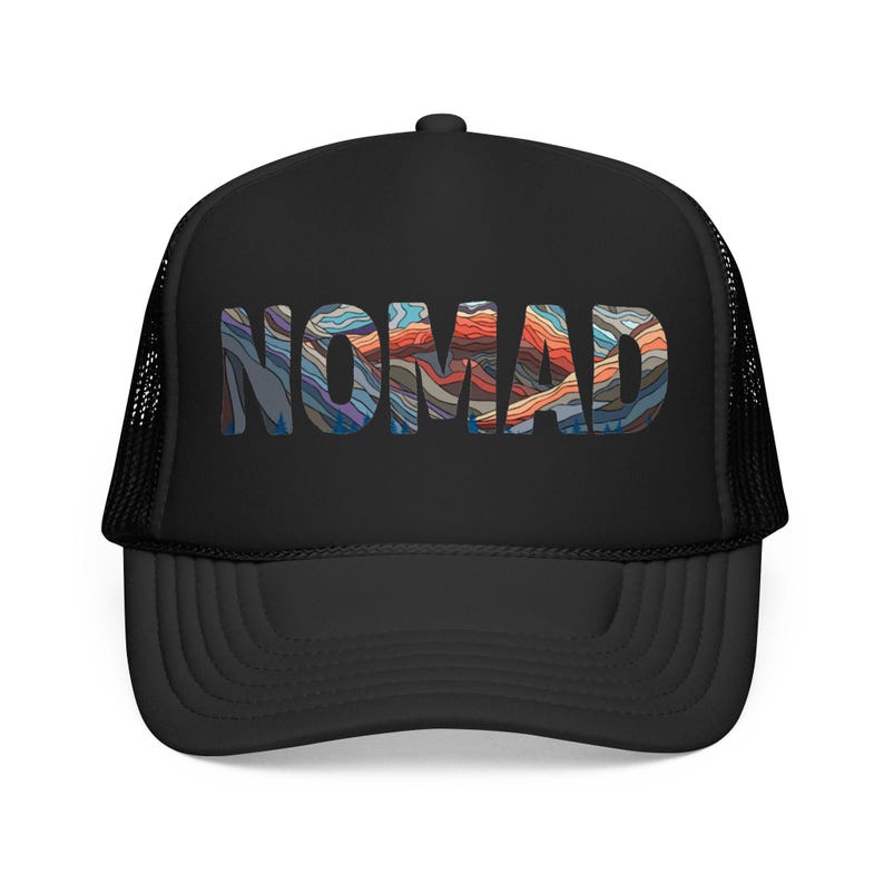 Nomad Trucker Hat: Van Life Hat, Bus Life, Skoolie Cap, Travel Adventure Hat Black