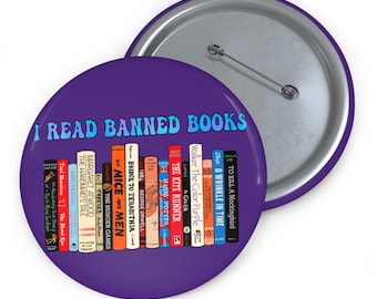 Ich lese verbotene Bücher-Button - Buchliebhaber Pin, Literarisches Advocace-Abzeichen, Pin für Unterstützer der freien Meinungsäußerung, Bewusstseinsknopf für Buchzensur
