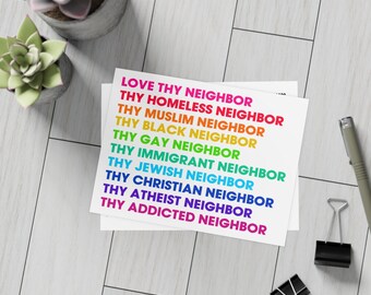 「隣人を愛せ」ポストカードセット、LGBTQ+ギフト、社会正義文具