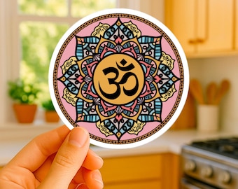Sticker mandala om : art de la méditation bohème, décoration yoga, sticker symbole sacré en vinyle