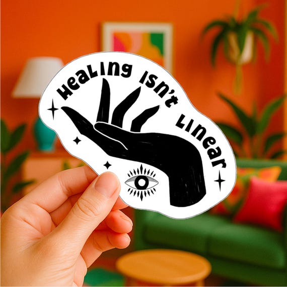 Healing Isn't Linear Sticker: Mystical Hand Design, Mental Wellness Art