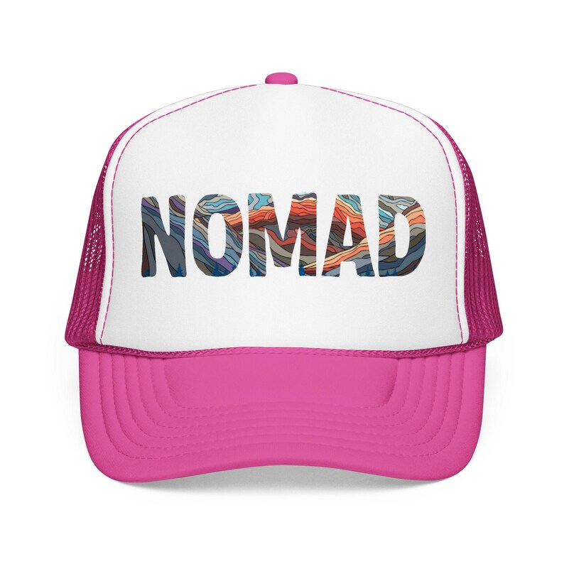 Nomad Trucker Hat: Van Life Hat, Bus Life, Skoolie Cap, Travel Adventure Hat Hot Pink/ White/ Hot Pink