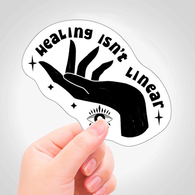 Healing Isn't Linear Sticker: Mystical Hand Design, Mental Wellness Art image 3