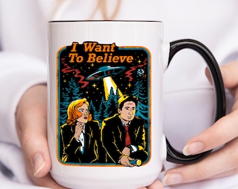 X Files Mug: I Want To Believe Mulder and Scully Coffee Cup for Sci Fi Lovers X-Files Vintage Illustration