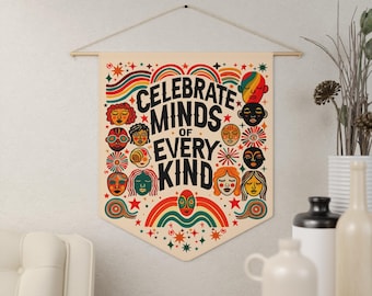 Neurodiversity Pennant: Celebrate Minds of Every Kind Wall Hanging, Diversity Rainbow Wall Banner