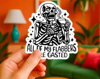 Funny Skeleton Coffee Sticker: Sarcastic Skull Vinyl Decal Flabbergasted Skeleton Sticker