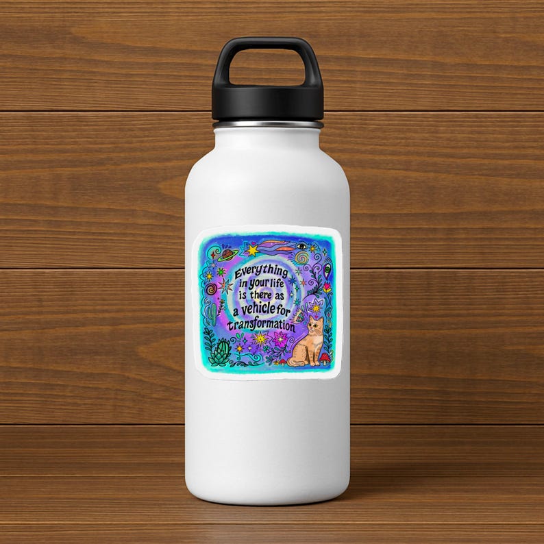 Cosmic Cat Sticker: Mystical Transformation Art, Spiritual Growth Gift, Celestial Sticker image 3