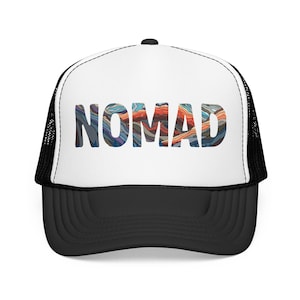 Nomad Trucker Hat: Van Life Hat, Bus Life, Skoolie Cap, Travel Adventure Hat Black/White