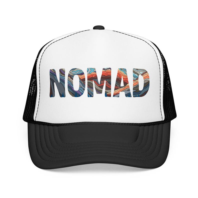 Nomad Trucker Hat: Van Life Hat, Bus Life, Skoolie Cap, Travel Adventure Hat Black/White