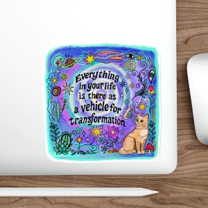 Cosmic Cat Sticker: Mystical Transformation Art, Spiritual Growth Gift, Celestial Sticker image 6