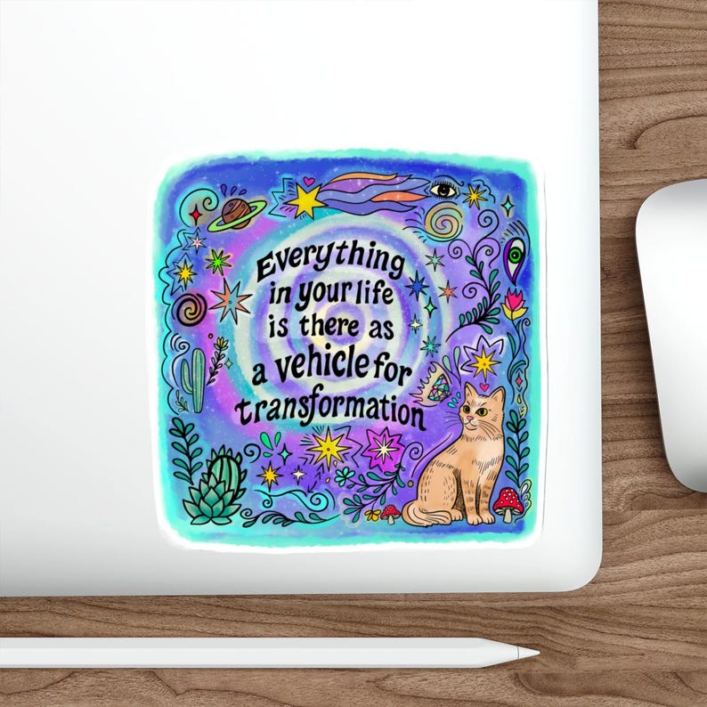 Cosmic Cat Sticker: Mystical Transformation Art, Spiritual Growth Gift, Celestial Sticker image 6