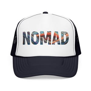 Nomad Trucker Hat: Van Life Hat, Bus Life, Skoolie Cap, Travel Adventure Hat Navy / White / Navy