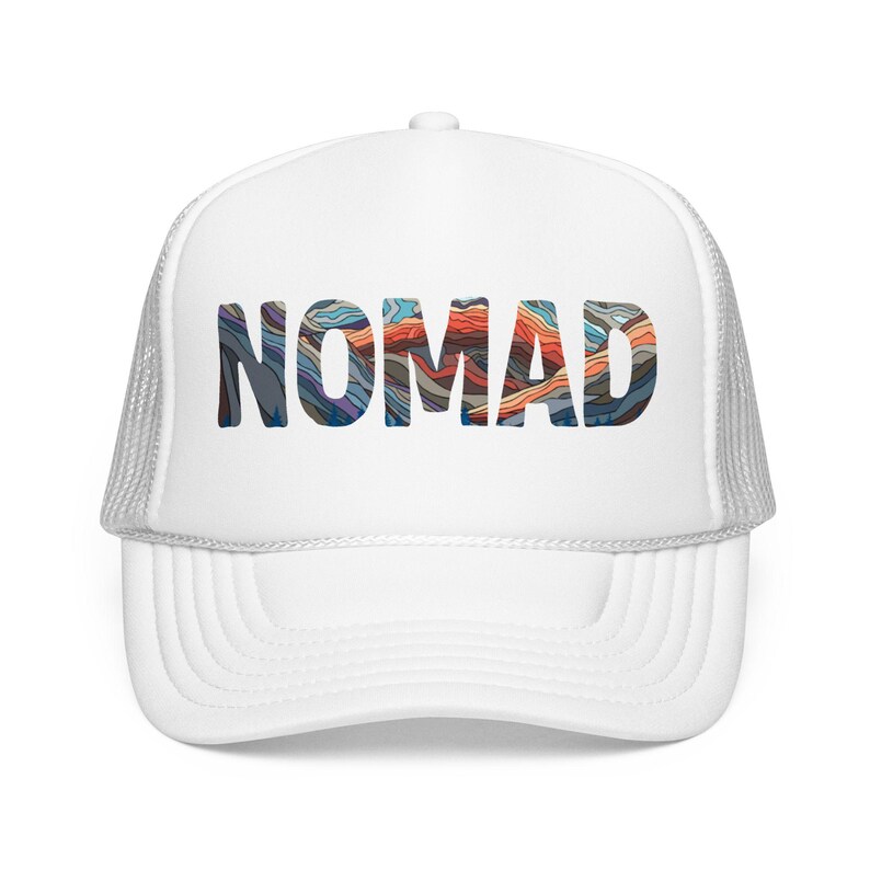 Nomad Trucker Hat: Van Life Hat, Bus Life, Skoolie Cap, Travel Adventure Hat White