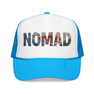 Nomad Trucker Hat: Van Life Hat, Bus Life, Skoolie Cap, Travel Adventure Hat Blue/White