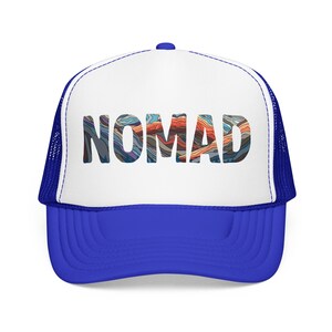 Nomad Trucker Hat: Van Life Hat, Bus Life, Skoolie Cap, Travel Adventure Hat Royal / White / Royal