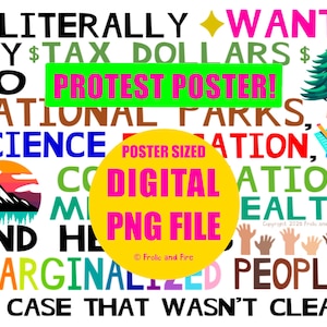 May include: A digital poster with a rainbow colour scheme and the text "I LITERALLY WANT MY £TAX DOLLARS £ TO PROTEST POSTER! NATIONAL PARKS, SCIENCE EDUCATION, CONSERVATION, MENTAL HEALTH, AND HELPING MARGINALIZED PEOPLE. IN CASE THAT WASN'T CLEAR."