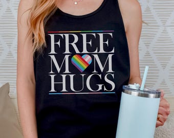 Free Mom Hugs Tank: LGBTQ Ally Tank Top, Regenbogen Herz Pride Shirt