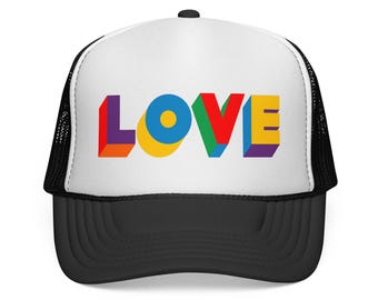 Love Everyone Trucker Cap: Rainbow Pride Hat LGBTQ Ally Baseball Cap