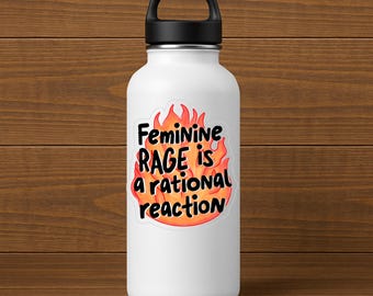 Sticker féministe transparent : sticker rage féminine est rationnel, sticker protestation militante, sticker égalité