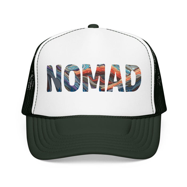 Nomad Trucker Hat: Van Life Hat, Bus Life, Skoolie Cap, Travel Adventure Hat Dark Green / White / Dark Green