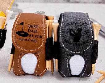 Personalized Golf Ball Bag Fathers Day Gift Golf Best Dad By Par Golf Ball Tees Holder Golf Ball Holder-Leather Golf Pouch-Golf Tees Bag