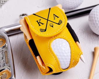 Personalisierte Golfballtasche-Golfgeschenke für Männer/Frauen-Golfball- und Tee-Halter-Minigolfballhalter-Leder-Golftasche-2-Ball-Halter