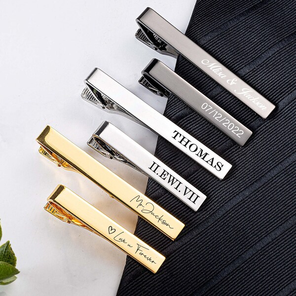 Personalized Engraved Tie Clip Bar Custom Best Man Gift For Him Wedding Party Gift Tie Clip with Name Gift for Groomsmen Silver Tie Clip