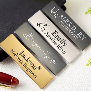 Engraved Name Badges with Industry Logo-Personalized Name Tag with Pin or Magnetic-Name Tag for Work-Custom Teacher Doctor Stylist ID Badge