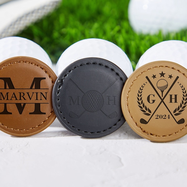 Personalisierter Premium Leder Golfball Marker aus vollnarbigem, pflanzlich gegerbtem Leder, 1,5 "breites Echtleder Opa Geburtstagsgeschenk
