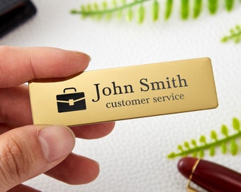 Custom Name Tags with Industry Logo-Engraved Name Badges with Pin or Magnetic-Name Tag for Work-Personalized Teacher Doctor Stylist ID Badge