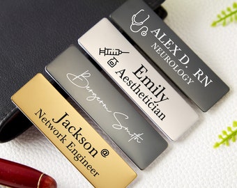 Engraved Name Badges with Industry Logo-Personalized Name Tag with Pin or Magnetic-Name Tag for Work-Custom Teacher Doctor Stylist ID Badge