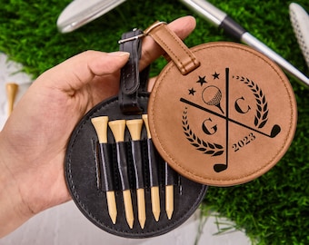 Personalised Golf Tee Bag-Golf Tee Holder-Engraved Golf Bag Gift For Man-Custom Leather Golf Bag Tag-Golf Accessories-Golfer Gift