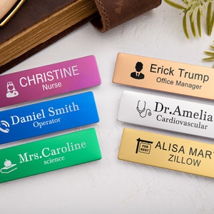 Engraved Name Badges with Industry Logo-Personalized Name Tag with Pin or Magnetic-Name Tag for Work-Custom Teacher Doctor Stylist ID Badge 画像 4
