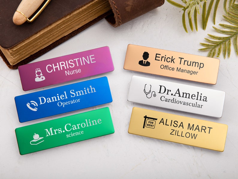 Engraved Name Badges with Industry Logo-Personalized Name Tag with Pin or Magnetic-Name Tag for Work-Custom Teacher Doctor Stylist ID Badge 画像 4